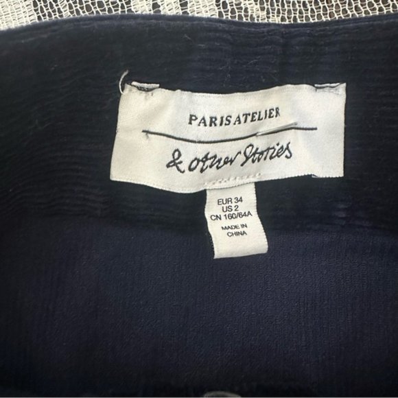 & Other Stories Navy Button Corduroy Mini Skirt Sz 2 - Picture 4 of 7